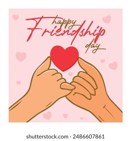 Two little fingers interlocked. Heart symbol between two thumbs. Friendship Day concept. Flat vector illustration.