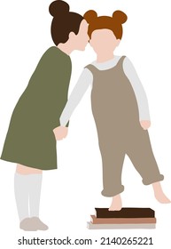 Two little girl friends holding hands and talking