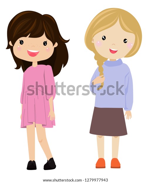 Two Little Girls Stock Vector (Royalty Free) 1279977943 | Shutterstock