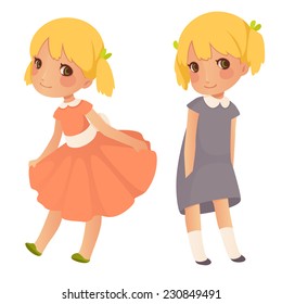 Two little girls in cute dresses. 