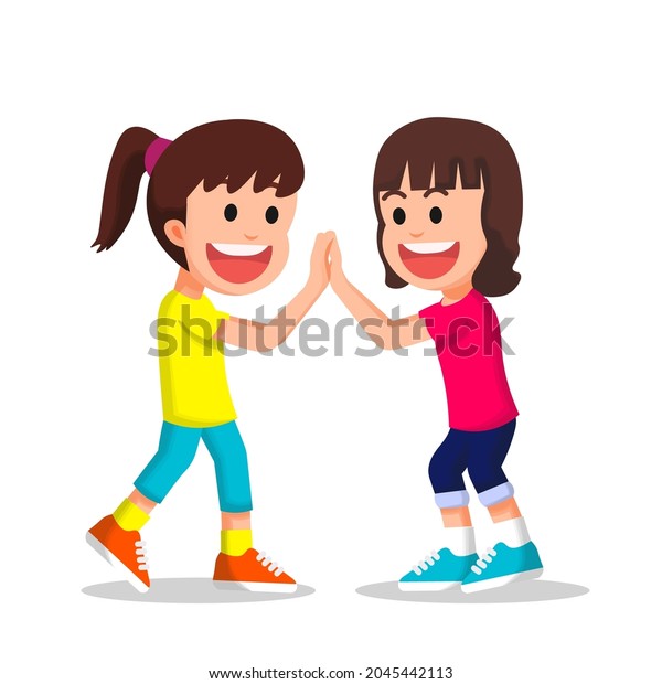 Two Little Girls Do Double High Stock Vector (Royalty Free) 2045442113 ...