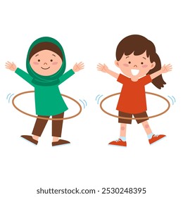 Duas meninas pequenas jogar hula hoop juntos