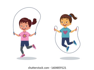 Two Little Girls Playing Jumping Rope Stock Vector (Royalty Free ...