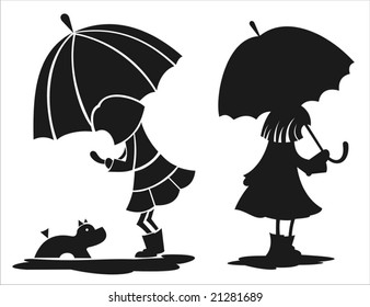 two little girls with umbrellas