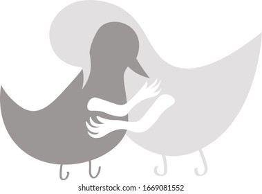 Two little gray bird are cuddling. So much tenderness.