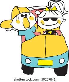 two little kid drive a car