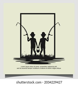 Two Little Kids Fishing Design Illustration Inspiration