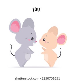 Two Little Mouse as You English Subject Pronoun for Educational Activity Vector Illustration