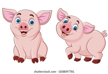 Two little pigs cute cartoon characters, farm animals. Vector illustration for children's books