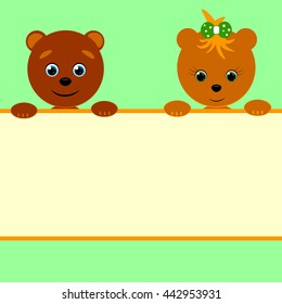 two little teddy bear holding a sheet for text