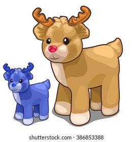 Two little Teddy deer isolated on white background. Vector cartoon close-up illustration.