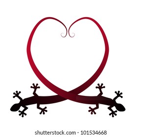 Two lizards forming a heart from their tales