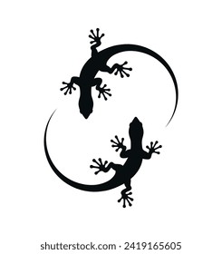 Two lizards gecko silhouettes, vector eps 10