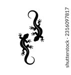 Two lizards silhouettes on white background