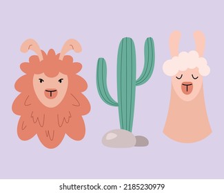 two llamas and cactu icons