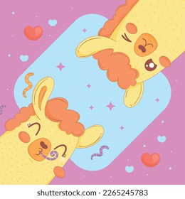 two llamas with hearts characters