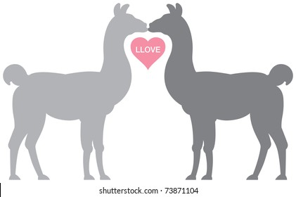 Two Llamas kiss in silhouette, their necks forming a heart shape.