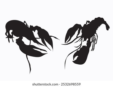 two lobsters silhouette illustration drawing