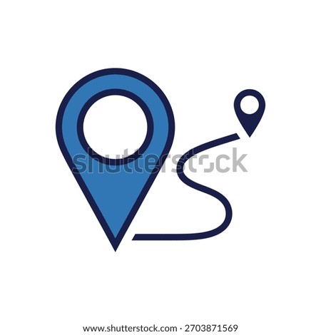 Two location pin icons connected by a winding line, indicating a route or path.