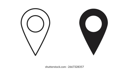 Zwei Ortssymbole, ein schwarzes und ein Umriss, einzeln auf weißem Hintergrund. Einfache und minimalistische Gestaltung.