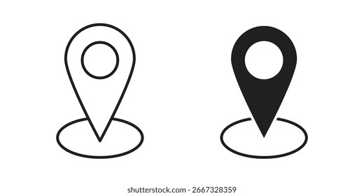 Zwei Pin-Symbole: eine Zeile Kunst, eine gefüllt. Einfaches, sauberes Design, einzeln auf Weiß.