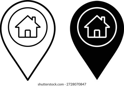 Dos ubicación pin uno negro uno blanco con símbolo de la casa mapa marcador casa símbolo de la casa