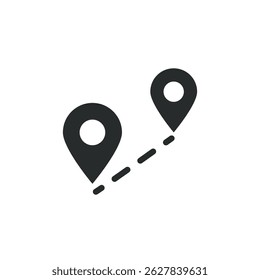 Two Location Pins with Dashed Path Icon