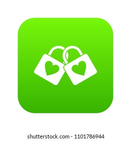 Two locked padlocks with hearts icon digital green for any design isolated on white vector illustration