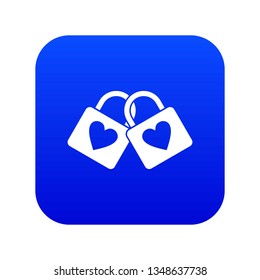 Two locked padlocks with hearts icon digital blue for any design isolated on white vector illustration