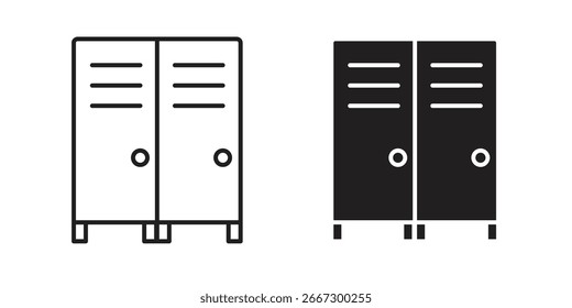 Dos iconos de armario, una línea de arte y un sólido negro, aislado en blanco. Ideal para diseño App o interfaz de usuario de Sitio web.