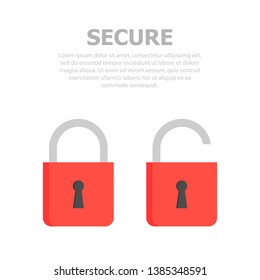 Two locks are depicted on a white background. Two colorful and two black and white. Gray text.