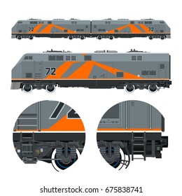 Two Locomotives coupled Together , Rail Transport Vehicle, Orange Train, Rail Transportation, Vector Illustration 