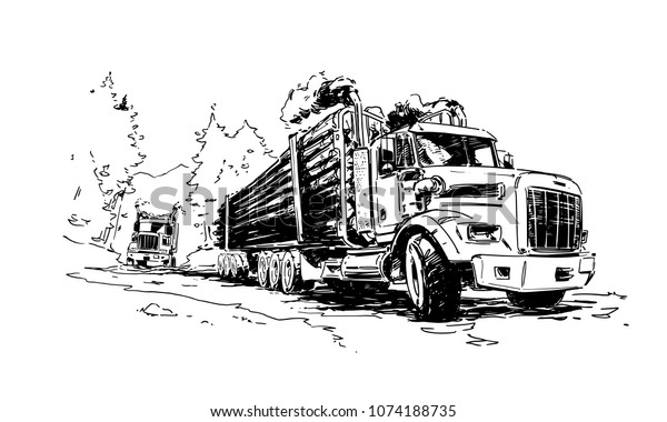 Two Logging Trucks On Forest Road Stock Vector (Royalty ...