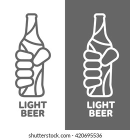 Two logo with a hand holding a bottle of beer. Black and white simple illustration, character beer products or beer sign