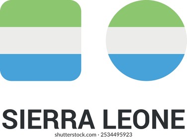 Two logos of the Sierra Leone flag, one square and one circular, with green, white, and blue stripes, and the text SIERRA LEONE below.