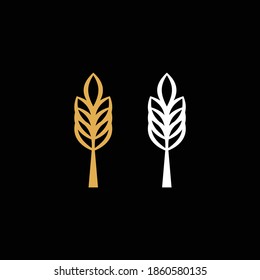 two logos of wheat stalks in yellow and white on a black background