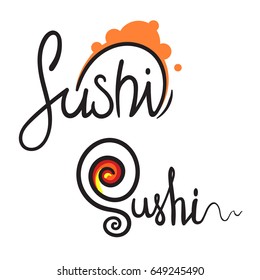Two logotype for sushi in hand drawn style, vector illustration isolated on white background, line art style