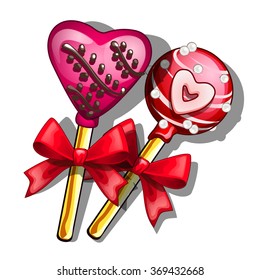 Two Lollipop in the shape of hearts. Vector.