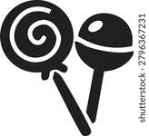 Two lollipops black silhouette on a transparent background
