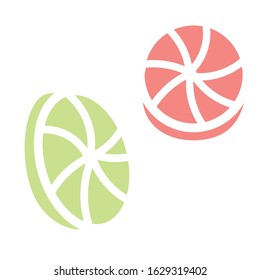 two lollipops of caramel for sucking.  a simple hand-drawn picture of children's sweets