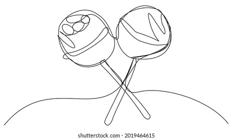 Two lollipops drawn in one line. Sucking canfets in vector format. Symbol of friendship and love.