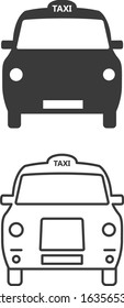 Two London Cab Taxi Cars Icons Fill And Outline Isolated On White Background.