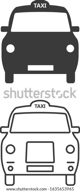 Two London cab taxi cars icons fill and\
outline isolated on white\
background.