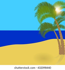 Two lonely palm trees on an exotic island, a wonderful holiday in the shade of palm trees. Vector illustration