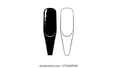 Two long artificial fingernails black filled and white outline silhouette high quality professional detailed modern elegant