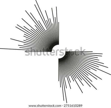 Two long beams of rays radiating outward.