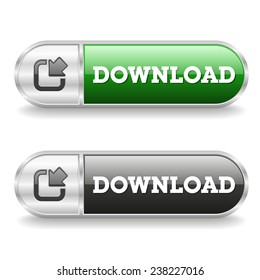 Two long download buttons with metal border on white background