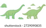Two long neck sauropod dinosaurs with rocks and clouds on white background