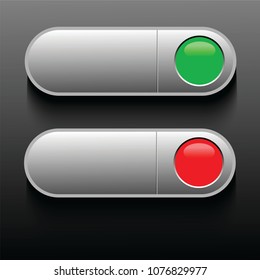 Two long round button, green and red glossy glass on blank silver shape with gradient shadow. For web icon.  