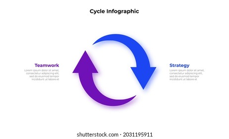 Two loop cycle arrows. Infographic elements presentation. Recycle business template with 2 options.